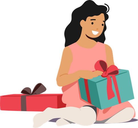 Caja de regalo de apertura de niña  Ilustración