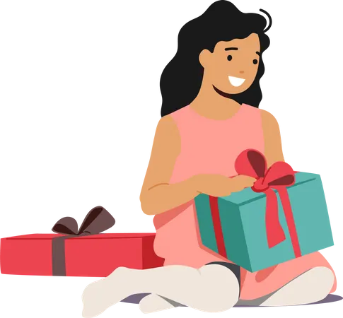 Caja de regalo de apertura de niña  Ilustración