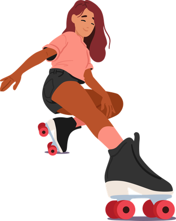 La muchacha adolescente se desliza sobre patines  Ilustración