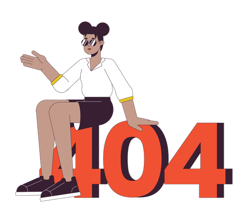 Niña afroamericana sentada en el error 404  Ilustración