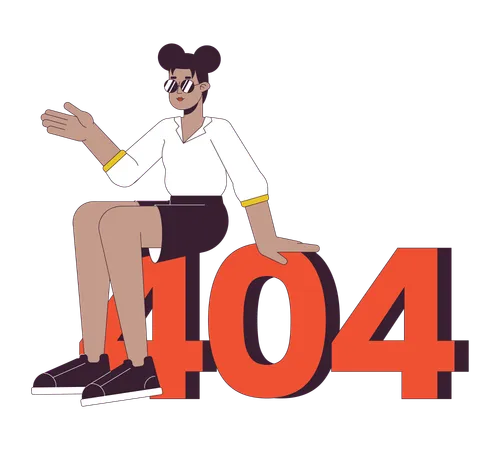 Niña afroamericana sentada en el error 404  Ilustración