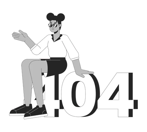 Niña afroamericana sentada en el error 404  Ilustración