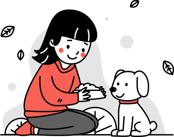 Niña alimentando perro  Ilustración