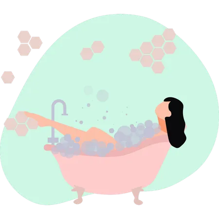 Niña bañándose en la tina  Ilustración