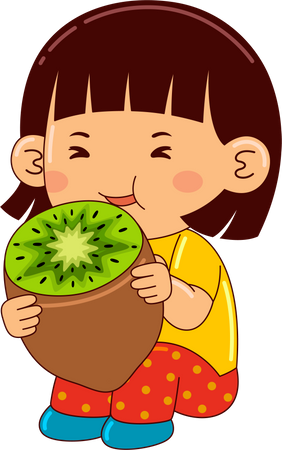 Niña comiendo kiwi  Ilustración