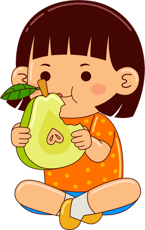 Niña comiendo pera  Ilustración