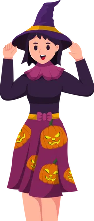 Chica joven con disfraz de Halloween  Ilustración