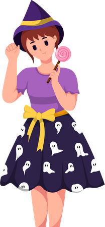 Chica joven con disfraz de Halloween  Ilustración