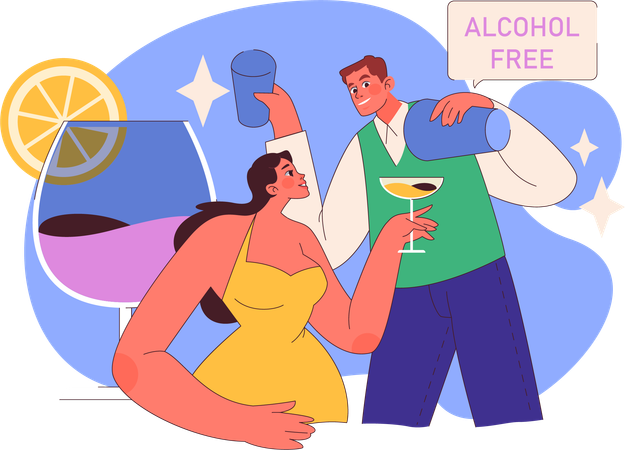 Chica disfrutando de una bebida sin alcohol  Ilustración