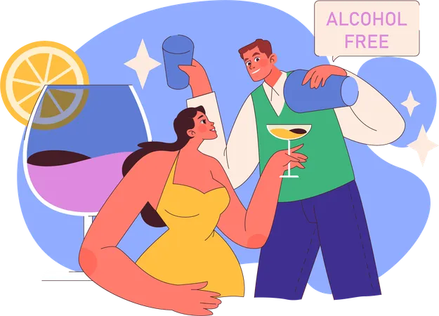 Chica disfrutando de una bebida sin alcohol  Ilustración