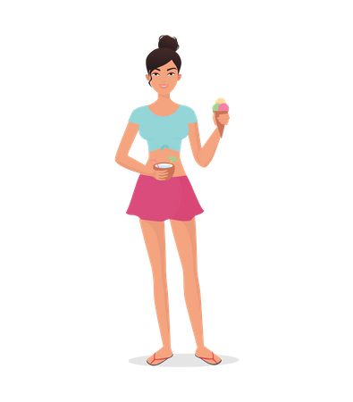 Chica disfrutando de un helado en la playa  Ilustración