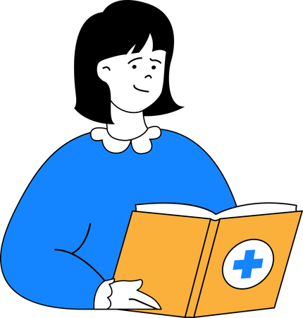 Chica leyendo libro médico  Ilustración