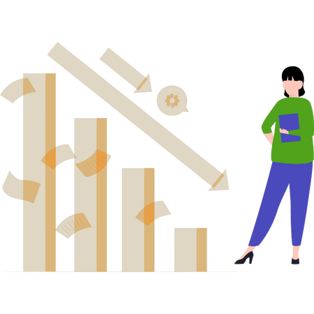 Chica mirando la caída económica  Ilustración