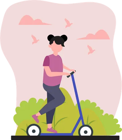 Chica montando scooter  Ilustración