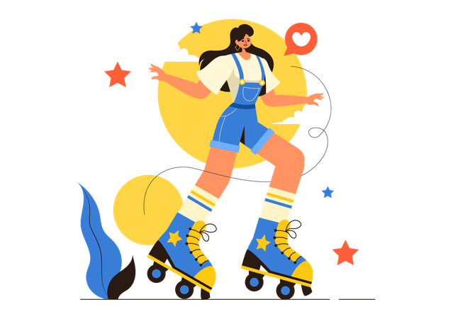 Chica patinando deporte  Ilustración