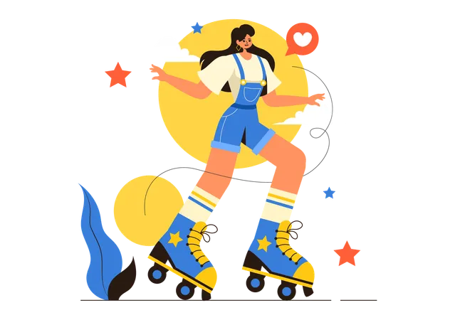 Chica patinando deporte  Ilustración