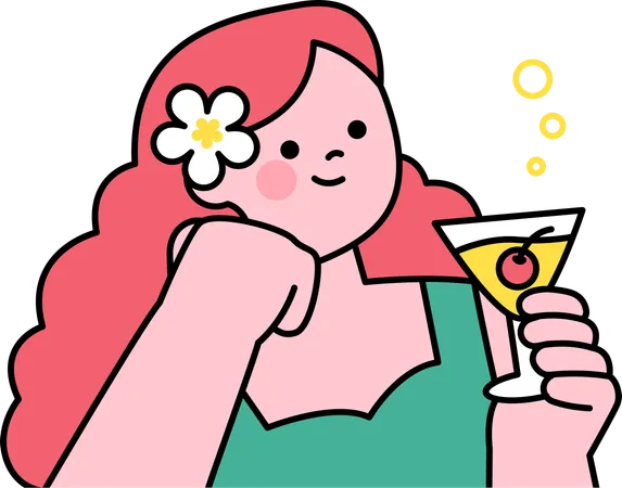 Chica sujetando vaso de jugo  Ilustración