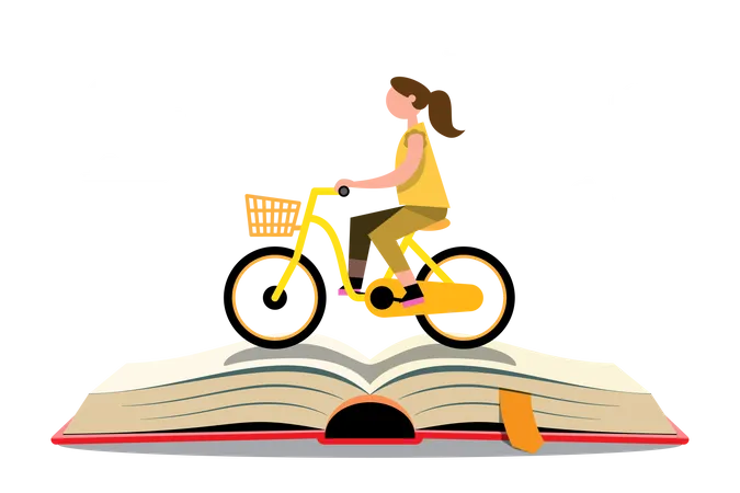 Niña yendo a la escuela en bicicleta  Ilustración