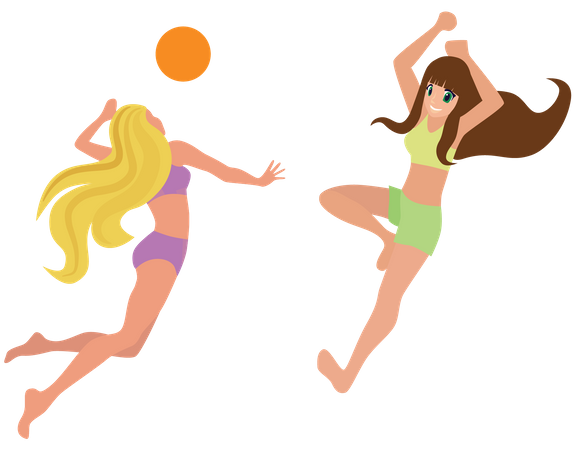 Niñas jugando voleibol en la playa  Ilustración