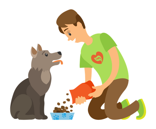 Niño alimentando perro  Ilustración