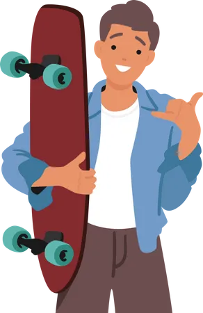 Niño con patineta en mano  Ilustración