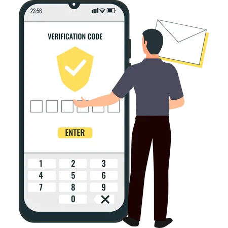 El niño ingresa el código de verificación en el teléfono móvil  Ilustración