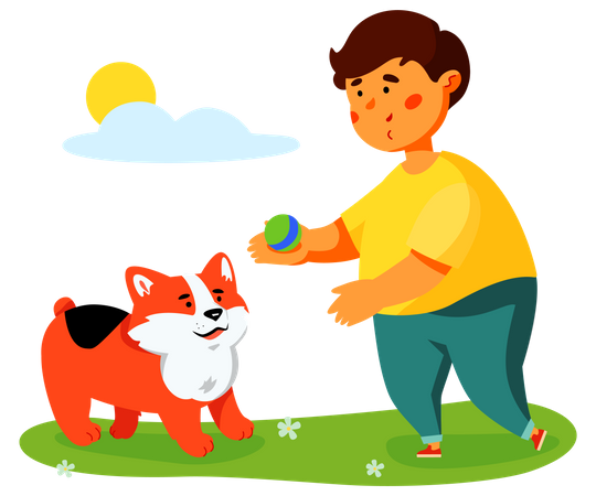 Niño jugando con un perro  Ilustración