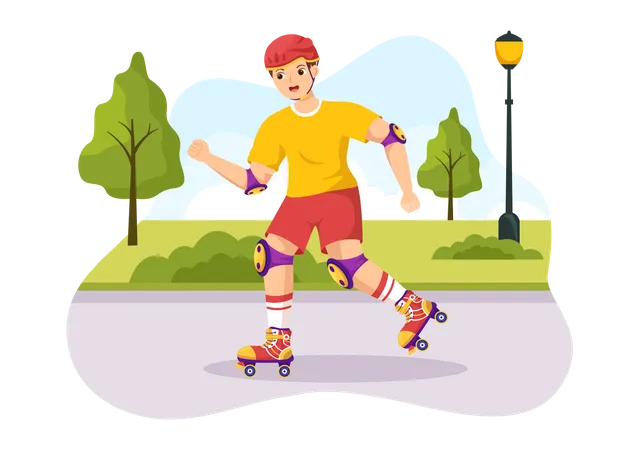 Niño montando patines  Ilustración