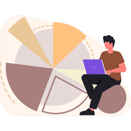 Niño trabajando en diferentes valores de gráficos circulares  Ilustración