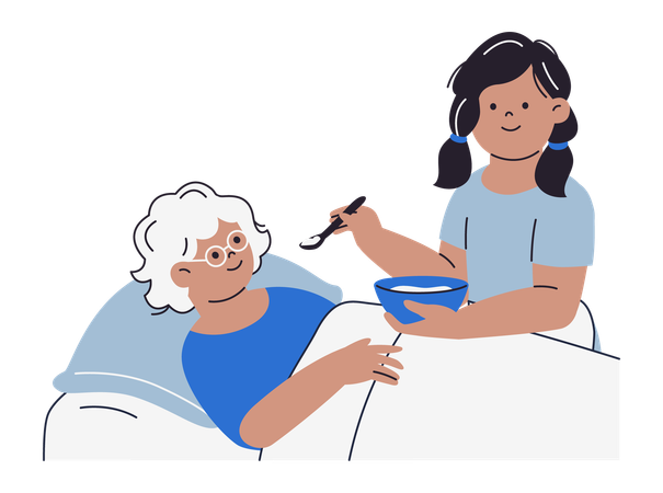 Nurse Feeds an Elderly Woman in Nursing Home  Illustration