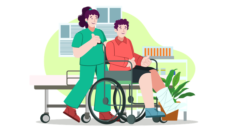 Nurse helping disabled man  Illustration