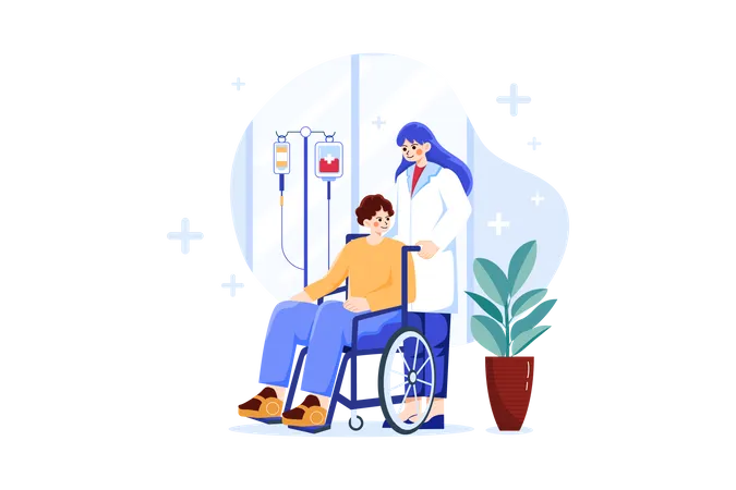 Nurse Helping handicapped man  Illustration