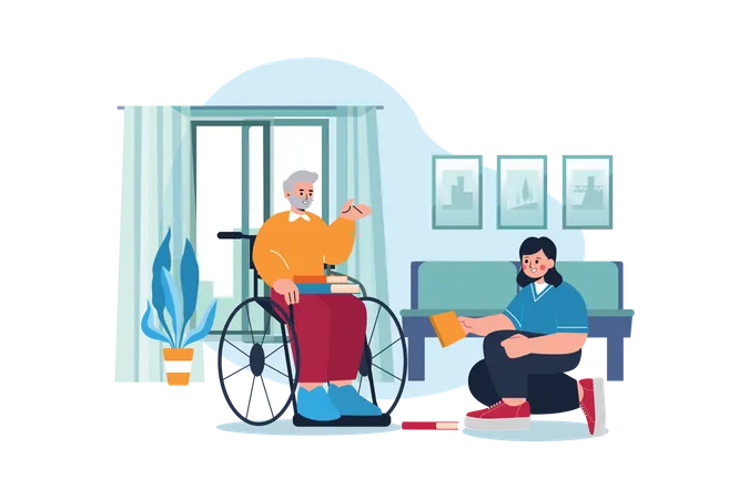 Nurse Helping handicapped man  Illustration