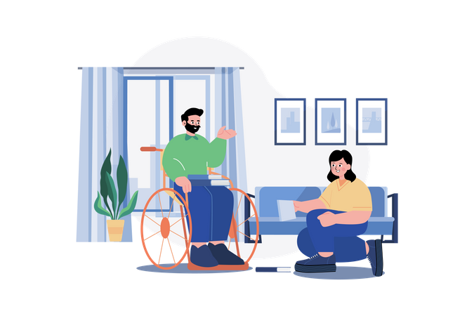 Nurse Helping handicapped man  Illustration