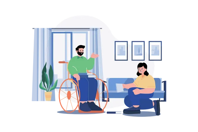 Nurse Helping handicapped man  Illustration