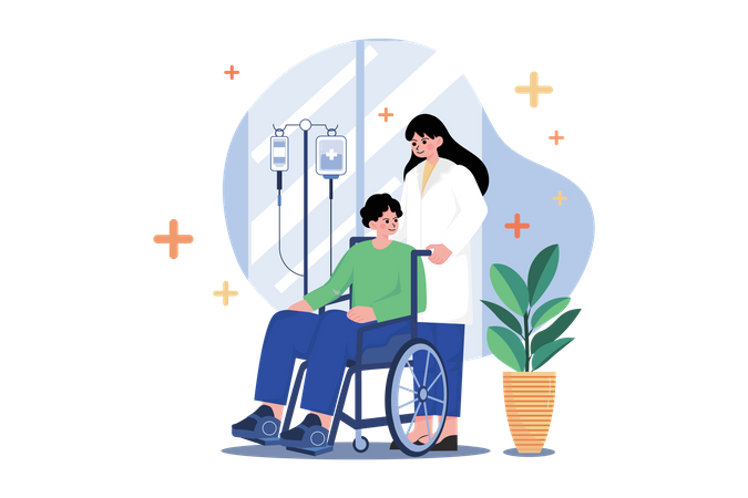 Nurse Helping handicapped man  Illustration