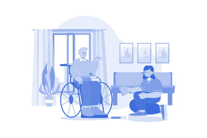 Nurse Helping Handicapped Man  Illustration