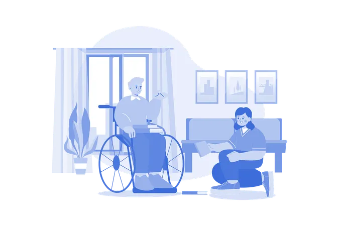 Nurse Helping Handicapped Man  Illustration