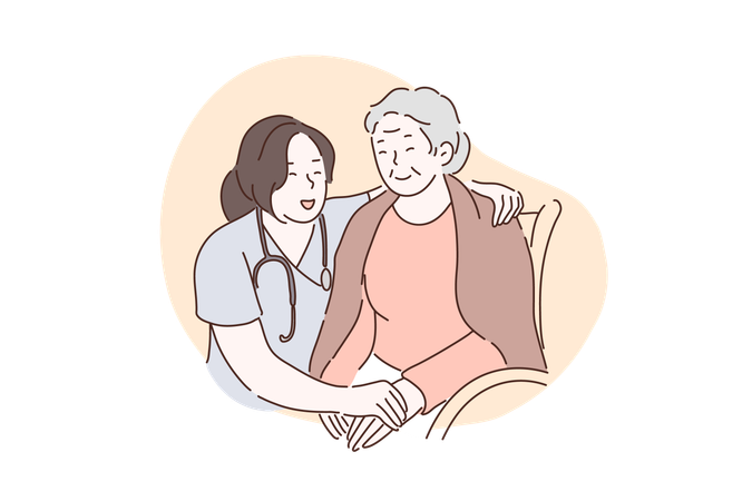 Nurse is taking care of old lady  Illustration