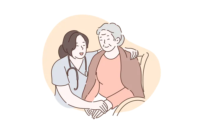 Nurse is taking care of old lady  Illustration