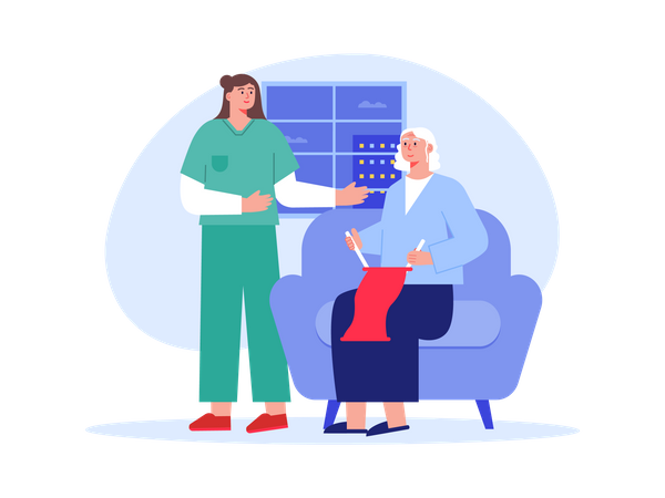 Nurse taking care of aged woman  Illustration