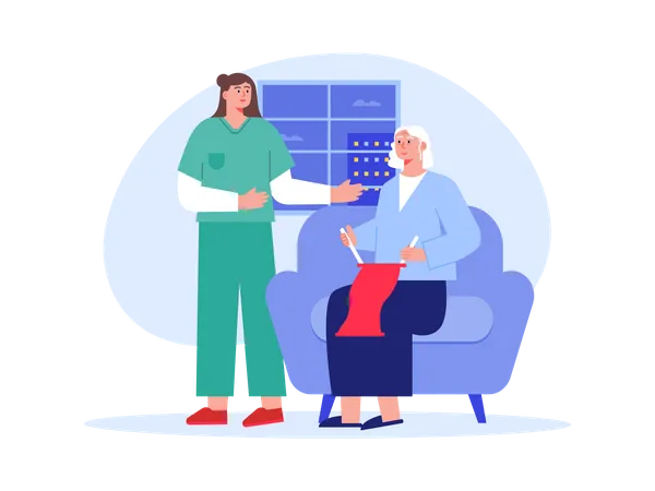 Nurse taking care of aged woman  Illustration