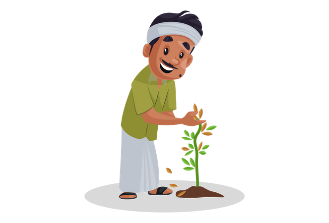 Nursery man taking care of plant  Illustration