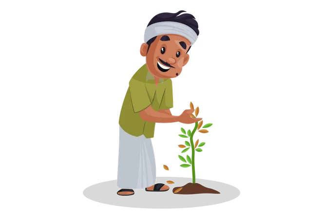 Nursery man taking care of plant  Illustration