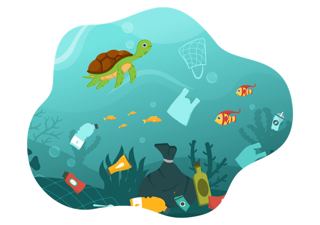 Ocean Plastic Pollution  Illustration