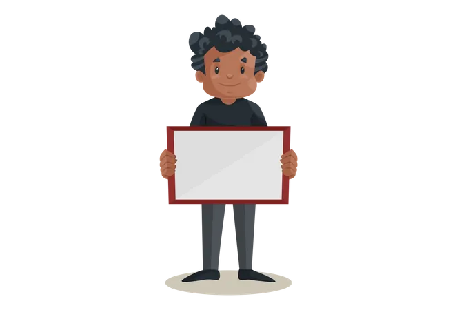 Office boy is holding an empty board in hand  Illustration