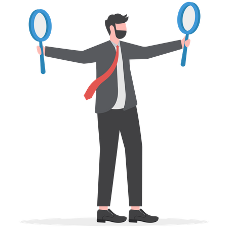 Office worker holding magnifying glass  Illustration