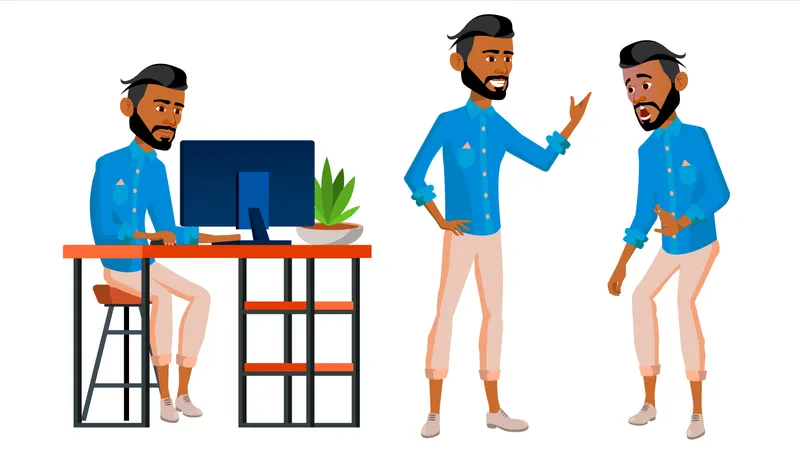 Office Worker Working Gestures  Illustration