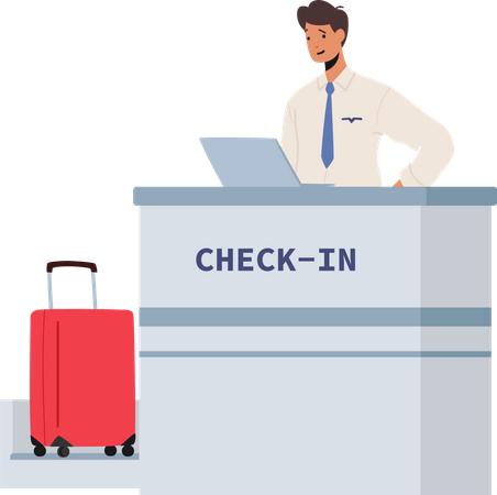 Officer at airport check in counter desk  Illustration