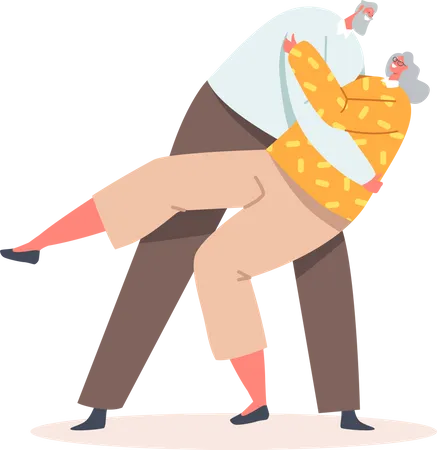 Old aged couple dancing  イラスト